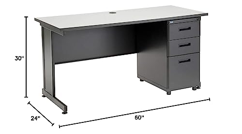 Interion Office Desk with 3 Drawers, 60"W x 24"D - Gray