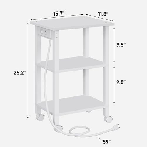 TUTOTAK Printer Stand, 3 Tier Rolling Printer Cart with Charging Station | Small Under Desk Printer Table with Wheels for Small Space, Office, Home, White PS02BW001 - color: White, size: 3 tier(15.7 x 11.8 x 23.6inchs)