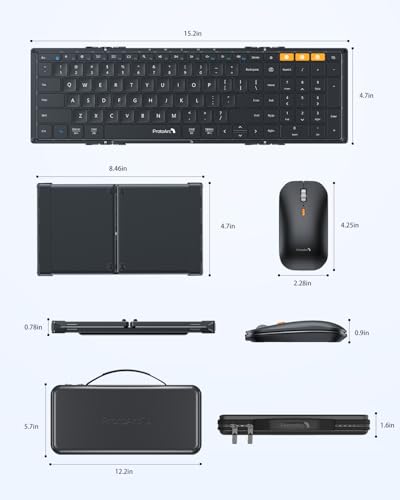 ProtoArc XKM01 Full-Size Foldable Keyboard Mouse Combo for Travel - Black - color: Black