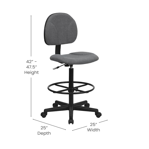 BizChair Gray Patterned Fabric Adjustable Height Drafting Chair with Adjustable Foot Ring - color: Grey