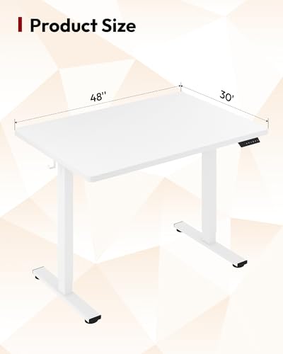 SANODESK One-Piece 1'' Thick Height Adjustable Standing Desk 48''x30'' - color: White Frame+white Top, size: 48x30"