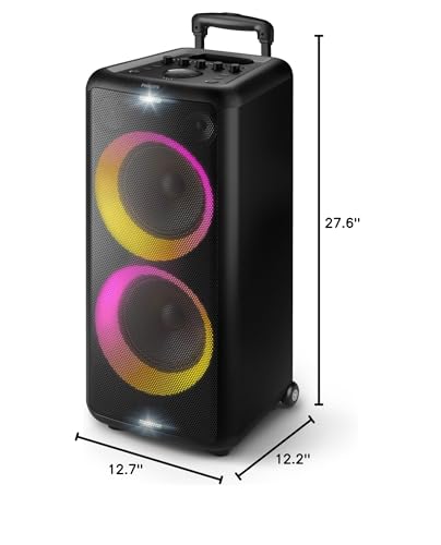 Philips X5206 Bluetooth Party Speaker - 14 Hours Play Time, Deep Bass, Party Lights, Karaoke Effects, Mic & Guitar Input, 80W Max Power, Black