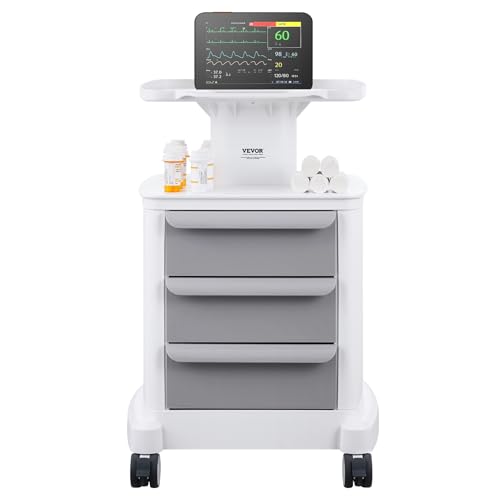 VEVOR 4 Tiers Lab Carts, Lab Utility Cart with 3 Drawers & 1 Top Tray, Mobile Medical Cart with ABS Material, Lab Rolling Cart with 4 Silent Wheels for Lab, Clinic, Hospital, Salon, White - color: White + Gray