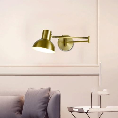 Modern Iron Swing Arm Wall Sconce Gold and Black Adjustable Wall Lamp Fixture for Bedroom Bedside Living Room Reading Mid Century Industrial Wall Mounted Lighting E26 Base Hardwired(Gold) - color: Gold