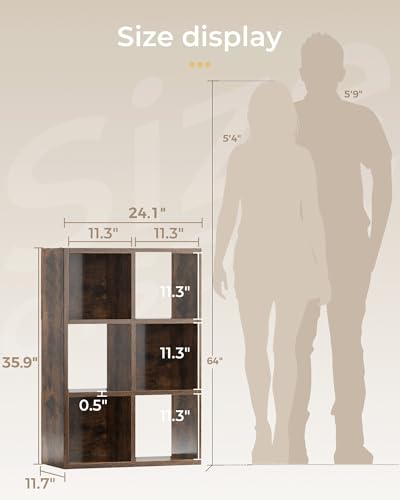 GTPLAYER 6-Cube Storage Organizer, Fits 11" Bins, Vertical or Horizontal Use, Opening Bookshelf, Partial Back Panels, Stackable Design Bookcase, for Closet, Bedroom, Amber Brown - color: 6 Cube - Amber Brown