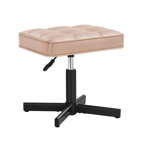 LUE BONA Adjustable Vanity Stool, 15''-19.5'' Foot Rest Under Desk, 360° Swivel Vanity Chair for Makeup Room, Rose Gold Upholstered Faux Leather Ottoman for Bathroom & Living Room, 300lbs - color: Rose Gold
