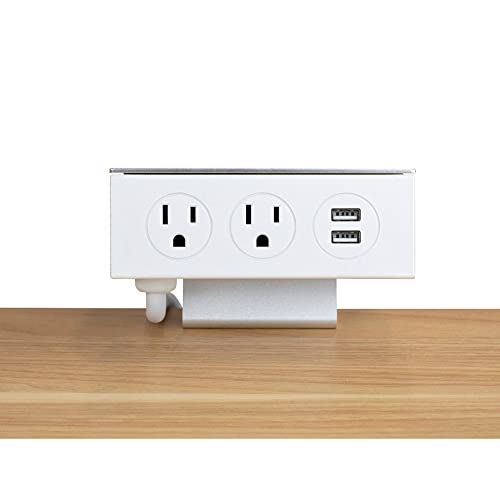 2 Plug Desk Clamp Power Strip Bar with 2 USB Ports, 5-Foot Cord, White