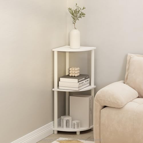 Furinno Turn-N-Tube Corner Shelf, 3-Tier Corner Bookshelf, White - color: White/White, size: 3-Tier