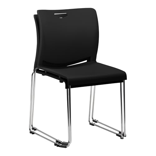 Stacking Sled Base Guest Chairs – Pack of 4 | Ergonomic Polypropylene Seat, Chrome Metal Frame, 275-lb Capacity | Stackable Waiting Room, Classroom, Office & Lobby Chairs - color: Black
