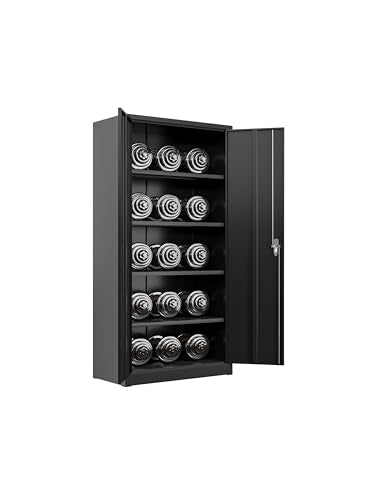 Black Iron Metal Lockable Storage Cabinet - Durable Home Office Garage Organizer for TV & Slim Storage - Secure Sideboard Locking Filing Pantry Tall Bathroom Floor Storage Cabinet with Lock - size: 31.48'' Black