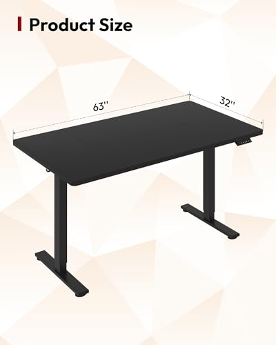 SANODESK 63''x32'' Large Electric Computer Height Adjustable Standing Desk - color: Black Frame+black Top, size: 63x32"