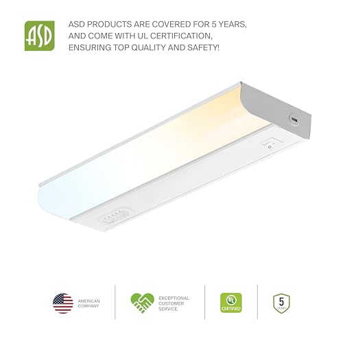ASD LED Under Cabinet Lighting Hardwired, 12 Inch 5W 2700K-5000K Selectable, 442LM, CRI90+, Direct Wire Linkable Under Counter Lights for Kitchen, Dimmable Under Cabinet Lights, White, UL, 20 Pack - color: 12 Inch White, size: 20 Pack