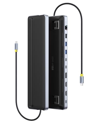 Baseus Laptop Docking Station Stand, 12 in 1 Triple 4K Display HDMI/DP, 10Gbps USB A/C Fast Data, PD 100W, Ethernet, TF/SD, USB C Docking Station with Stand for Windows/Dell/HP/Lenovo/Asus/Acer/Mac