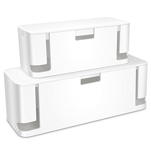 ZhiYo 2 Pack Cable Management Box, Medium & XL, Power Strip Organizer White - color: White, size: Extra Large + Medium