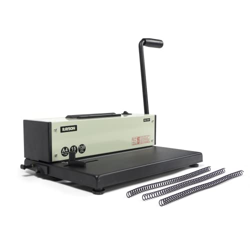 Rayson PD-1501 Coil Binding Machine with Inserter, 4:1 Pitch, 46 Holes | 46 round holes for A4-size sheets; electric coil inserter handles coils up to 7/8 inch for faster spiral binding.