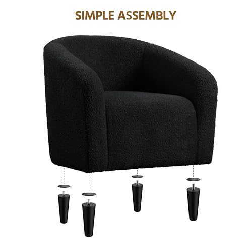 Yaheetech Sherpa Accent Chairs, Compact Furry Barrel Chairs with a Curved Silhouette for Small Spaces, Living Room, Bedroom, Black - color: Black (Boucle), style: without Ottoman