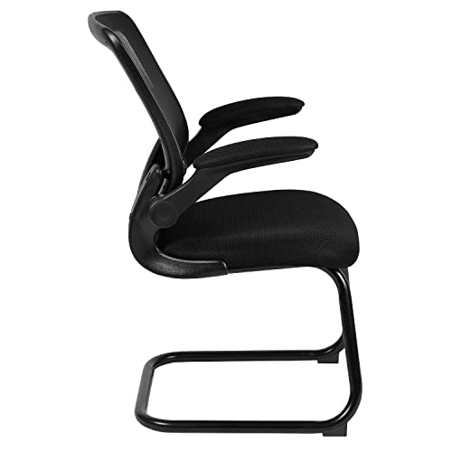 Flash Furniture Kale Black Mesh Sled Base Side Reception Chair with Flip-Up Arms