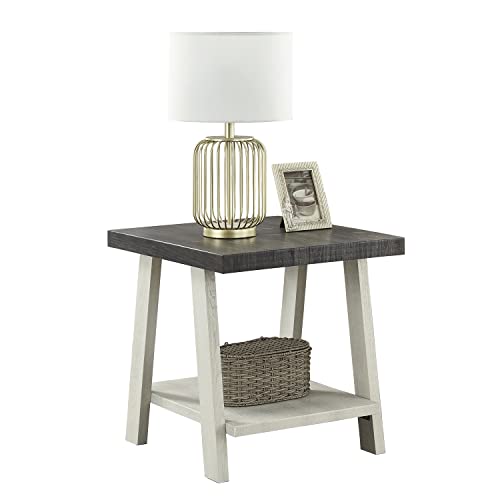 Roundhill Furniture Athens Contemporary Wood Shelf End Table, Weathered Charcoal and Beige - color: Weathered Charcoal and Beige