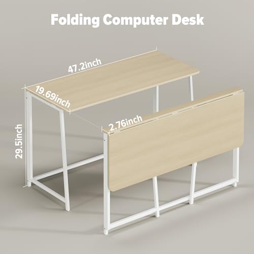 WOHOMO Folding Desk, 47.2" Foldable Computer Table for Small Spaces, Oak - color: Beige, size: Extra Large Size:47.2 x 19.6