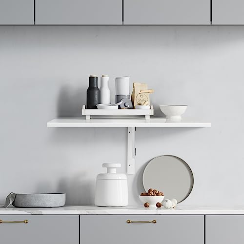 Wall Mounted Folding Table, 31.5" x 23.5" Floating Desk for Small Space, Countertop Extension Fold Down, Laundry Folding Table, Hanging Drop Leaf Table for Apartment, Study, Bedroom (White) - color: White