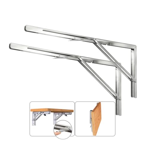 20 Inch Folding Shelf Brackets, 2 Pack Stainless Steel Heavy Duty L Bracket - color: Silver, size: 20 Inch
