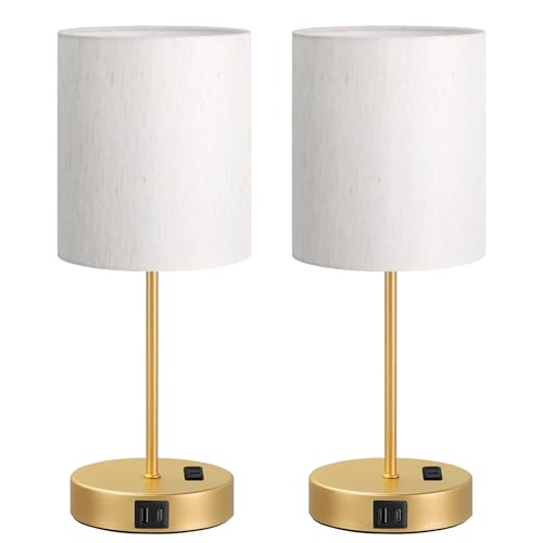 17.6" Gold Touch Lamps for Bedroom Set of 2 - Dimmable, USB C+A, AC Outlet | Large 17.6" Tall Lamp, 3-Way Dimming, 5000K Daylight Bulbs, Cream Lampshade Gold Base, for Living Room, Boys, Men, Girls - color: Gold