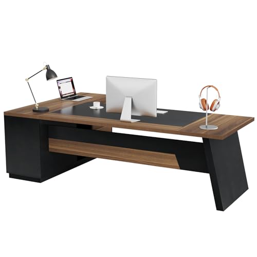 Tribesigns 78" L-Shaped Executive Desk, Extra Large Modern Office Desk with Drawers and File Cabinet, Business Furniture with Storage Shelves, Big Computer Desk for Home Office (Light Walnut + Black) - color: Light Walnut + Black