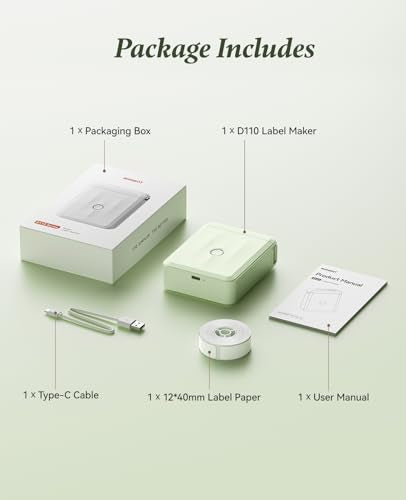 NIIMBOT D110 Label Maker Machine, Bluetooth Thermal Label Printer for School Home Office Organization, Mini Thermal Printer, Label Maker with 1 Label Tape, Green - color: Green, style: Label Machine with 1 Label Tape
