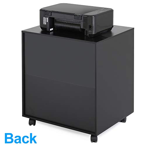FITUEYES Mobile Wood Printer Stand with Cabinet & Adjustable Shelves, Black