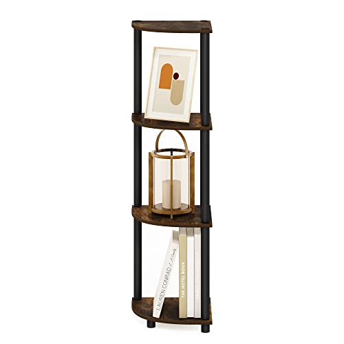 Furinno Turn-N-Tube Toolless Assembly 4-Tier Storage Shelves, Amber Pine - color: Amber Pine/Black, size: 4-Tier