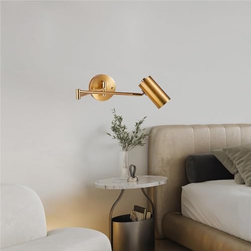 Nordic Wall Sconces Set of 2, GU10 Hardwired Metal Reading Wall Lamps, Modern Adjustable Swing Arm Bedside Light Fixtures for Bedroom, Study Room(Gold) - color: Gold