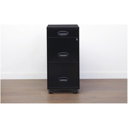 Pemberly Row 3 Drawers 29.52" Vertical Black Metal Filing Cabinet Lockable Pre-Assembled Movable Letter Size for Home, Office - color: Pure Black