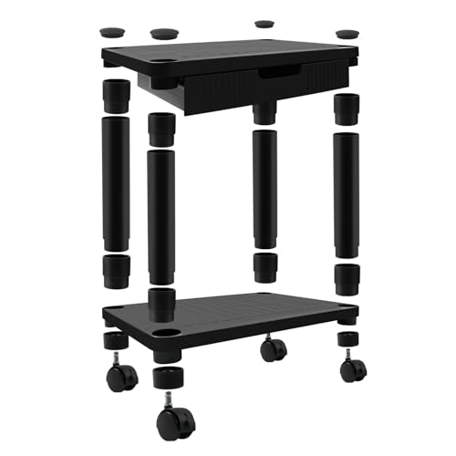 Under Desk Printer Stand with Wheels, Rolling Printer Cart with Lockable Wheels, 2-Tier Printer Table with Storage Drawer for Home&Office (Black)