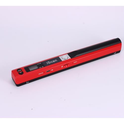 Portable Document Scanner - 900DPI Handheld Portable Scanner Image Scanner Scanning Wand A4 Colour Photo Mobile Scanners Handy Scan, JPG/PDF Format, with 16G SD Card (Red)