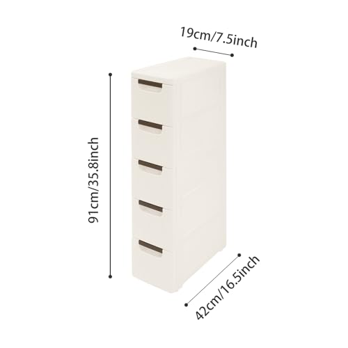 5 Drawer Narrow Storage Cabinet, 5 Tiers Slim Bathroom Storage Cabinet, 16.5" L X 7.5" W X 35.8" H Slim Rolling Cart for Living Room, Kitchen, Bathroom, Office - size: 5 Tiers