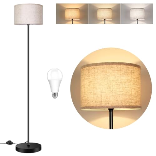 TOBUSA Floor Lamp for Living Room, Modern Standing Lamp with Drum Shade - color: Black+Cream(Shade)