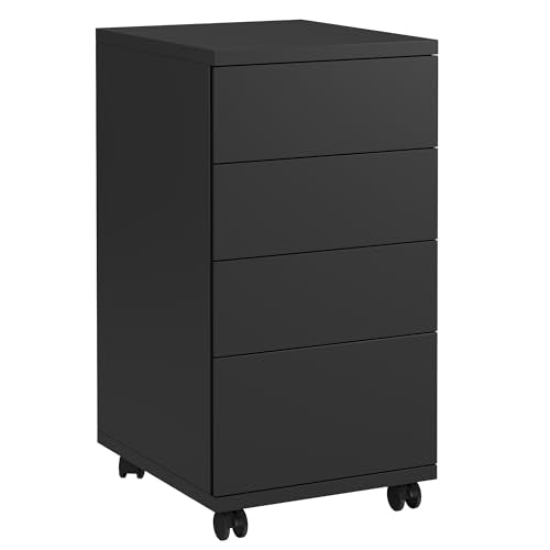 BOTLOG 4-Drawers Chest, Mobile Under Desk Drawer with Locking Casters, Wooden Printer Stand with Wheels, Rolling Craft Storage Cabinet for Home Office, Black - color: Black