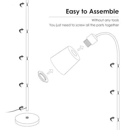 3 Height Floor Lamp, Adjustable Height Standing to Desk Lamp with Flexible Gooseneck, Modern Mid-Century Metal Task Light for Reading, Crafts & Office (Blub Not Included) (1, White)