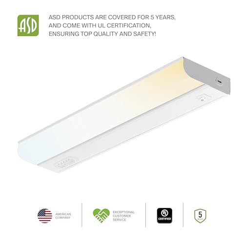ASD LED Under Cabinet Lighting Hardwired, 18 Inch 10W 2700K-5000K Selectable, 807LM, CRI90+, Direct Wire Linkable Under Counter Lights for Kitchen, Dimmable Under Cabinet Lights, White, UL, 2 Pack - color: 18 Inch White, size: 2 Pack