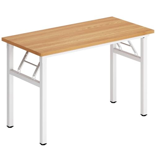 DlandHome 31.5 Inch Small Folding Computer Desk for Home Office, Teak White - color: Teak + White, size: 31.5 Inches