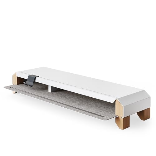 Fenge Monitor Stand with Solid Beech Wood Legs & Sliding Phone Holder
