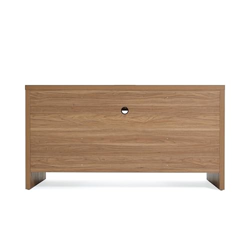 Yechen Executive Desk with 5 Drawers, 57" Modern Rattan Home Office Desk with Charging Station, File Drawer, Farmhouse Boho Computer Writing Desk for Study, Work, Walnut Brown