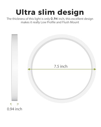 hepside 1Pack Dimmable Flush Mount Ceiling Light Fixture White, 3000/4000/6500K Ceiling Lamp, 7.5INCH 15W 1500LM Low Profile Light for Bedroom, Kitchen, Bathroom, Hallway - color: White, size: 7.5Inch-1pack