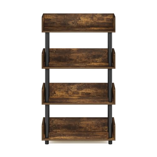 Furinno Turn-N-Tube 4-Tier Display Shelf, Open Frame, Amber Pine - color: Amber Pine/Black, size: 4-Tier Display Rack