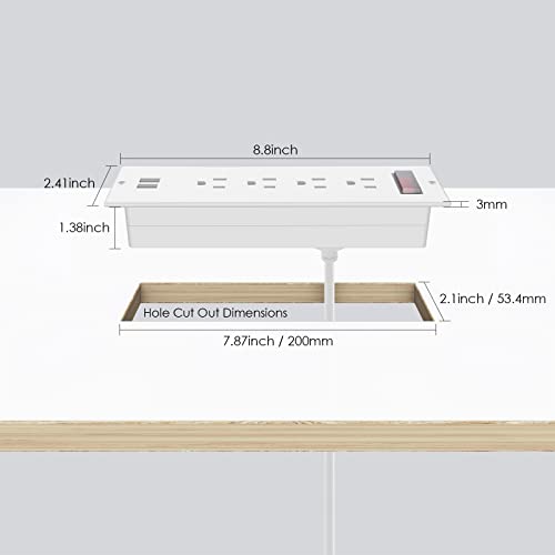 Conference Recessed Power Strip Waterproof,Furniture Recessed Power Strip with 4 Outlets,2 USB,Table Surge Protector,Flush Mount Water Resistant,6ft Cable with Flat Plug - color: White, size: 4 Outlets