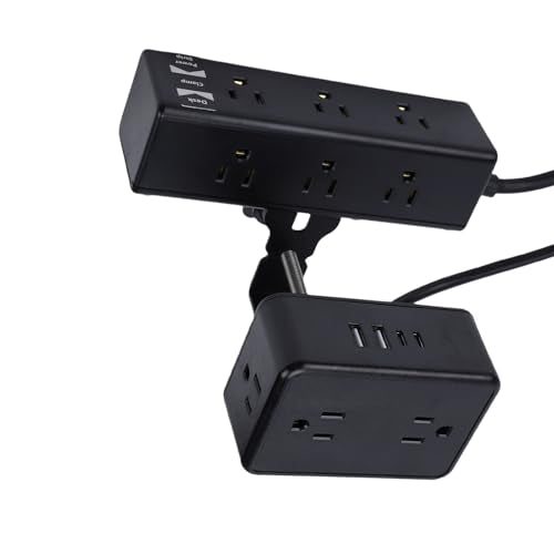 Luocute 17 in 1 Desk Clamp Power Strip, Dual Layer Protector Desktop Mount Power Strip with 13 AC Outlets 2 USB A 2 USB C Ports, 1500W 12A Fast Charging Station for Home Office (US Plug)