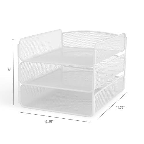 Safco Onyx Desk Organizer, 3 Trays, Office and Classroom Mailbox, Paper and Mail Sorter, Steel Mesh, White