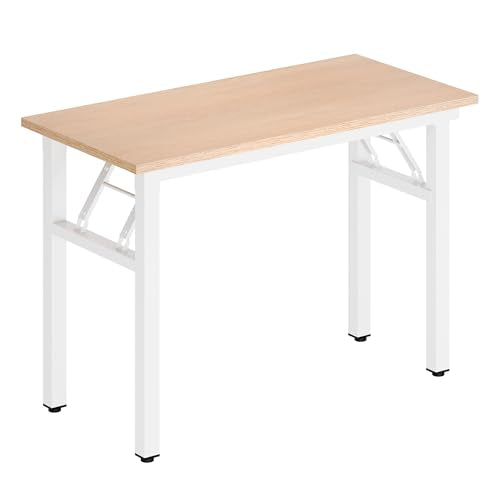 DlandHome 31.5 Inch Small Folding Computer Desk for Home Office, Pink Oak - color: Pink Oak + White, size: 31.5 Inches