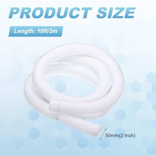 MECCANIXITY Split Sleeve Wire Loom 2" 10Ft White Self Wrapping Braided Sleeve UL94-V2 Fireproof PET Sleeving for Automotive, Home Cable Management - color: White, size: 2" x 10Ft