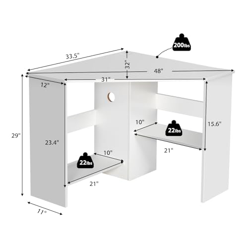 Tangkula Compact Corner Desk, Space Saving Study Table, White - color: White, size: 33.5"D x 33.5"W x 29"H